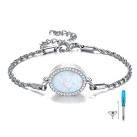 ONEFINITY Urn Bracelet for Ashes 925 Sterling Silver Oval Opal Urn Locket Bracelet Opal Cremation Keepsake Jewellery for Women and Mothers