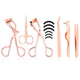 MoMbod 12pcs Eyelash Curler Kit, Lash Curler Replacement Pads Rose gold Eyebrow Curler & Scissors Eyelash Applicator Tool