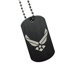 U.S. Airforce Morale Dogtag with 24" Chain Laser Engraved (Black)