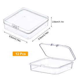 Prmape Pack of 12 Storage Boxes with Lid, Small, 9.5 x 9.5 x 2.8 cm, Small, Clear Plastic Beads, Storage Container Box, Rectangular Empty Mini Storage Box for Craft Accessories