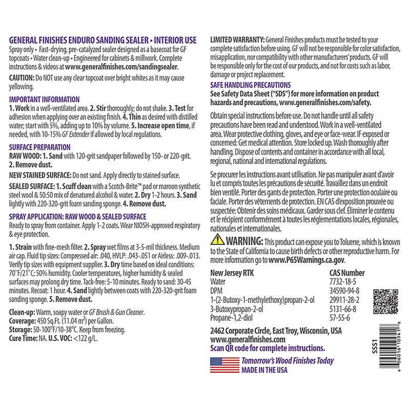 General Finishes Enduro Water Based Sanding Sealer, 1 Gallon