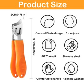 GGesii 2 Pieces Oblique Nail Clippers, Nail Clippers, Toenails, Professional Toenail Scissors with Large Opening, Ergonomic Nail Clippers, for Hand and Toenails (Orange and Black)