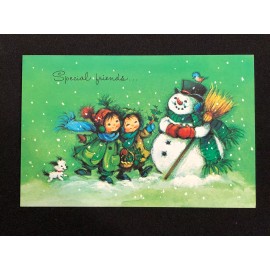 Paramount Vintage Christmas Card Little Girls Snowman Friendship Set of 4 NOS w Envelopes