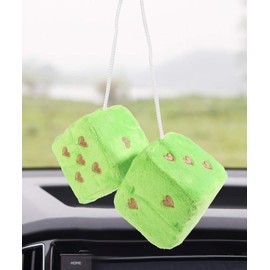 UBOG Fuzzy Dice,Rear View Mirror Hanging Accessories,Car Accessories Fuzzy Dice for Rear View Mirror,Car Accessories 3'' Retro Square Dice,Car Dice Car Hanging Ornament,Dice for Car Mirror (Green)