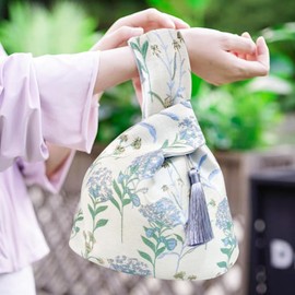 Koundeneko Japanese Style Handbag, Floral Pattern with Tassel, Handheld Pouch, Yukata, Kimono, Kimono Bag, Coins, Accessories, Keys, Wallet, Accessory Storage, Fireworks Shows, Summer Festivals, Coming-of-Age Ceremonies, Shichi-Go-San Festivals (Blue)