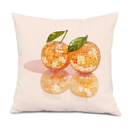 XUNLURY Trendy Orange Disco Ball Pillow Covers 18x18, Orange Room Decor, Funky Glam Disco Preppy Girly Citrus Fruit Decorative Throw Pillow Covers for Girls Bedroom Dorm Apartment Home