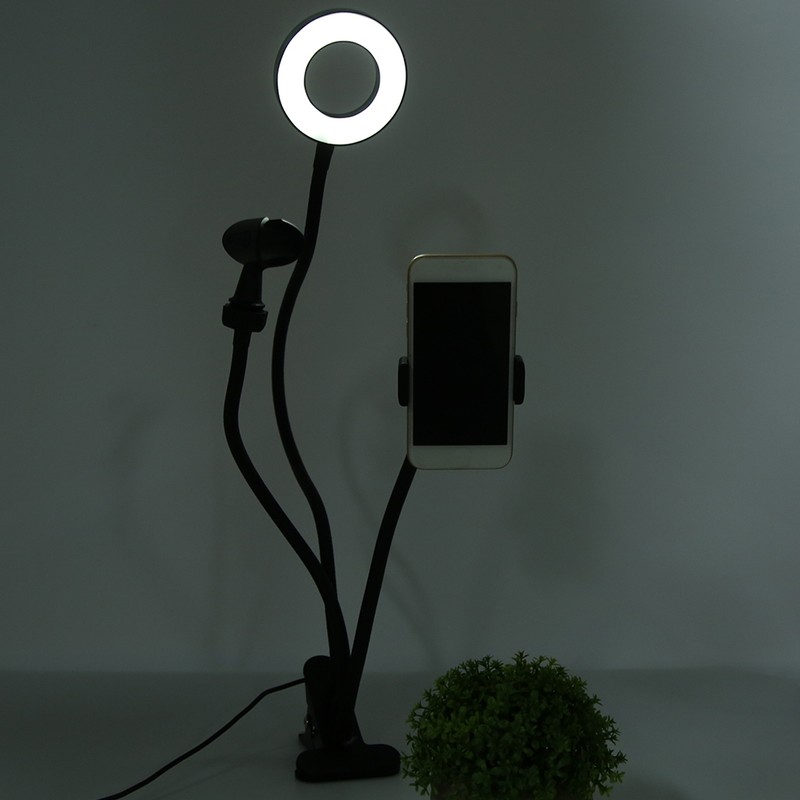 USB LED Ring Fill Light Lamp with Phone Holder Microphone
