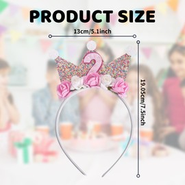 2nd Birthday Crown Kids,Birthday Girl Headband,Birthday Headband,Princess Birthday Decorations,Birthday Tiara for Girls,Glitter Crowns Toddler Headbands Accessories,for Birthday Parties(Pink)