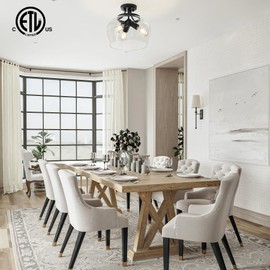 VONLUCE Semi Flush Mount Ceiling Light, 13.8" Ceiling Light Fixture with Clear Glass Shade, E26 Base, 3-Bulb Industrial Lighting Fixture for Hallway Entryway Bedroom, Matte Black, ETL Certificated