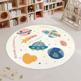ABREEZE Round Kids Play Mat 4ft,Fluffy Faux Wool Kids Rug Kids Nursery Door Mat Soft Plush Non-Slip Childrens Carpet for Bedroom Living Room Kids Playroom