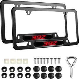 2PCS Black License Plate Frames Compatible with Dodge Challenger Durango SRT 392, Universal Aluminum Alloy Car License Plate Holders with 4 Holes for 392 Owners