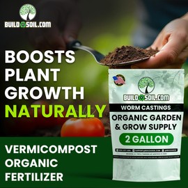 BuildASoil Worm Castings for Gardening - Vermicompost Organic Fertilizer for Lawns - Ensures Larger Plants & More Vegetables - Natural Earthworm Castings for Plants (1 Cubic Foot/Bag) (2 Gallon)