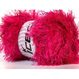 Ice LG 100 gram Fuchsia Pink Eyelash Yarn Ice Bright Pink Fun Fur 164 Yards 22724