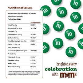 M&M’S WORLD Dark Green Milk Chocolate Candy Bulk, 2lbs of M&M'S in Resealable Pack for Candy Bars, Holiday Parties, Graduations, Christmas, Dessert Tables & DIY Party Favors