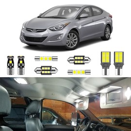 LIGHSTA 8PCS Super Bright White Interior LED Light Kit Package for Hyundai Elantra 2011 2012 2013 2014 2015 2016 + License Plate Lights and Install Tool