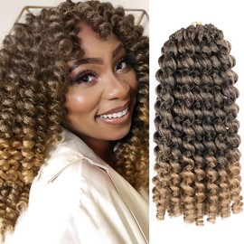 12Inch Jamaican Bounce Crochet Hair 5Packs Wand Curl Synthetic Curly Crochet Hair Extensions T27 Blonde Ombre Medium Brown Shoulder Length Crochet Braiding Hair 80Roots