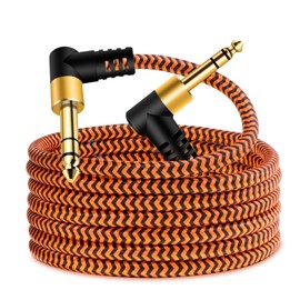 6.35mm Guitar Cable 2m, 1/4" TRS Cable Nylon Braided Multi Shielded 6.35mm Stereo Jack 90 Degree Right Angle Male to 90 Degree Right Angle Male Balanced Audio Cable (2m)