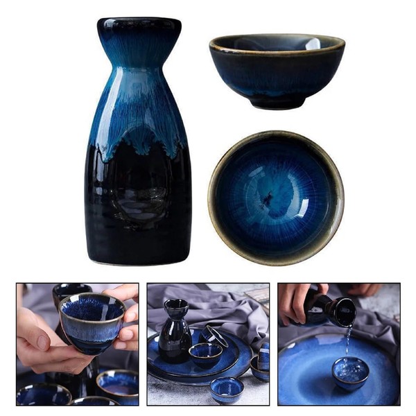 Yuemuop 3 Pièces Japonais Sake Cup Set, Japonaise Sake Tasse en Céramique, Ensemble de Verres à Saké Chaud/Froid en Céramique for la Maison Décor Cadeau for la Famille et Amis
