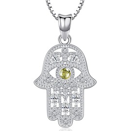 Aniu Necklaces for Women, Hamsa Hand of Fatima Silver Chain Women's 925, Hand of Evil Eyes Pendant with Cubic Zirconia, Gifts for Girlfriend, Mum and Birthday with 46 cm Chain, Sterling Silver, Cubic
