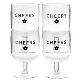 Santa Barbara Design Studio Unbreakable Wine Glasses Sippin' Pretty Stackable Acrylic Stemmed Wine Glasses, Set of 4, Cheers