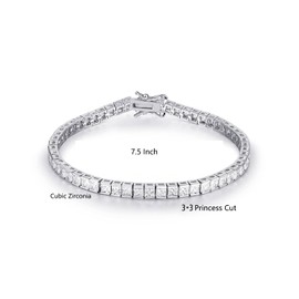 GMESME - Pulsera de Tenis clásica para Mujer, Corte Princesa, circonita cúbica, 19 cm Blanco