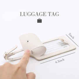 Kevancho Leather Luggage Tags for Men Women, Suitcase Labels Baggage Bag Tag ID Tags with Full Back Privacy Cover for Cruise Ships, Travel Accessories Tags Set of 2 PCS (White 03)
