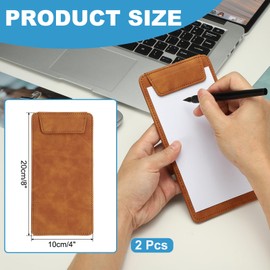 uxcell 2 Pack Mini Clipboard, 8" x 4" Leather Small Clipboard with Pen Holder, A6 Size Magnetic Writing Clip Boards for Business, Office,Restaurant and Hotel (Brown)