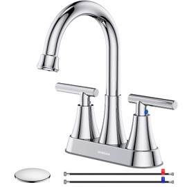 Bathroom Faucets for Sink 3 Hole, Hurran 4 inch Chrome Bathroom Sink Faucet with Pop-up Drain and Supply Hoses, Stainless Steel Lead-Free 2-Handle Centerset Utility Faucet for Sink Vanity RV