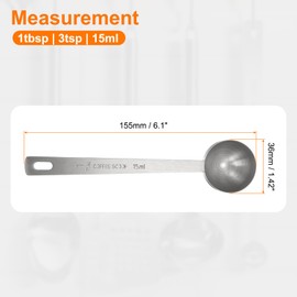 sourcing map Single Measuring Spoon 1tbsp (3tsp, 15ml) Teaspoon/Tablespoon 304 Stainless Steel Single Tiny Square Bowl Measuring Spoon Long Handle Measure Scoop, Silver