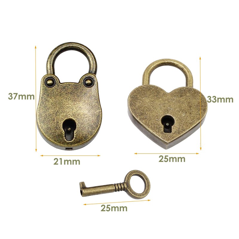 Pack of 2 Mini Bronze Antique Padlock Small Metal Heart