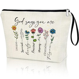 God Says You Are Christian Bible Verse Zipper Bag, Christian Quotes Makeup Bag Cosmetic Pouch God Says You Are Unique Floral Inspirational Affirmations Faith Gift for Women Jesus Religious Gift
