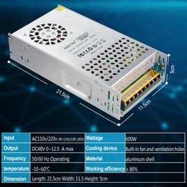 BOSYTRO 48V 12.5A 600W DC Switching Power Supply, Universal Regulated Switching AC110V/220V (SMPS),48 Volt Power Supply for LED Light Strip,Lighting Equipment, Camera Security System,Computer Project