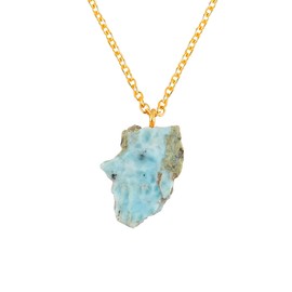 TGH Raw Larimar Stone Pendant Necklace, Crystal Pendant 10-20 mm, Necklace for Women, Raw Crystal Jewelry, 16 + 2 Inches Adjustable Gold Plated Chain, Valentine Day Gift (Larimar)