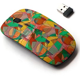 CJCBROES 2.4G Wireless Mouse with Cute Pattern Design for All Laptops and Desktops with Nano Receiver - Abstract Bright Geometric