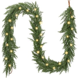 Valery Madelyn 6ft Real Tough Christmas Garland for Mantle, Lighted Artificial Norfolk Pine Cedar Garland, Realistic Soft Pre-Lit Fall Garland for Door Fireplace Table Centerpiece Outdoor Home Decor
