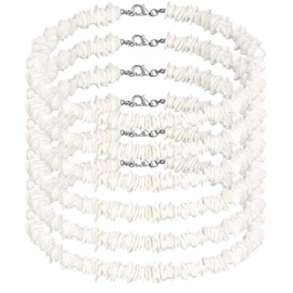Funtery 6 Pcs White Puka Shell Necklace Hawaiian Seashell Necklace Beach Necklaces Clam Chips Surfer Necklace with 6 Extended Chain for Men Women(18 Inch)