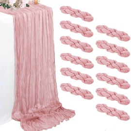 Pink Cheesecloth Table Runner, 35x120 Inch Boho Table Decoration Wedding Table Runner Transparent Bridal Shower Baby Shower Christmas Thanksgiving Party Decoration (12 Packs)
