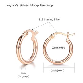 wynn's Rose Gold Earrings for Women, 925 Sterling Silver Hoops Earrings, Anti-allergic Huggie Hinged Small Slepper Hoops, Gift for Girls, Diameters in 24 mm, Rose Gold Hoop Earrings