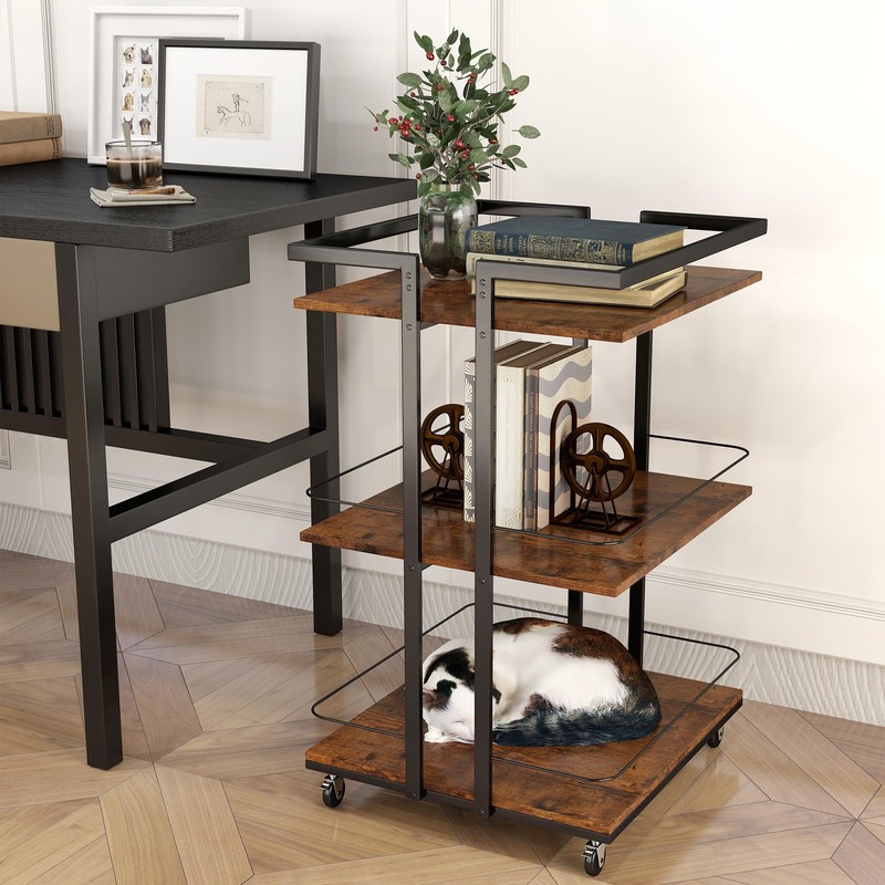 RESHABLE Industrial Style Cart with 4 Lockable Wheels, Bar or