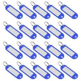 sourcing map Plastic Key Tags with Split Ring Keychain ID Luggage Label Window 60x21mm, Blue 20Pcs