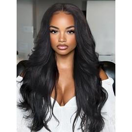 Nadula Bye Bye Knots Glueless 7x5 Lace Front Wig Human Hair Yaki Wavy Flip Out Bang Wig Pre Plucked Pre Bleached Natural Hairline Put On and Go Wig 150% Density for Women 20inch