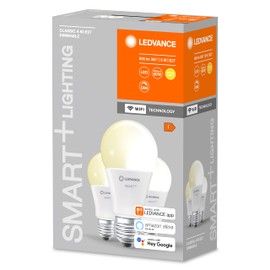 LEDVANCE Smart LEDLamp with WiFi Technology, Base: E27, Di mmable, Warm White (2700K), Replaces Incandescent Lamps with 60 W, SMART+ WiFi Classic Di mmable, Pack Of 3