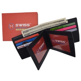 Swiss Marshall RFID Wallets for Men – Premium Quality Men’s Leather Wallet – Black Bifold Wallet - Elegant Handcrafted Design – Large Storage Capacity – Deluxe Packaging