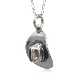 Sterling Silver Cowboy Cowgirl Western Hat 3D Charm Necklace, 18"