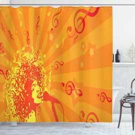 Ambesonne Abstract Cortina de Baño, Retrato de la Mujer y Notas, Paño Conjunto de Decoración de Baño de Tela y Ganchos, 70" Alto, Naranja Amarillo