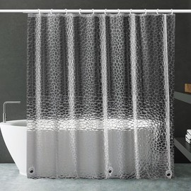 Water Cube Pattern Waterproof Translucent Shower Curtain Liner Shower Tub Liner 180x180cm Bottom with 3 Heavy Duty Magnets with 12 Hooks