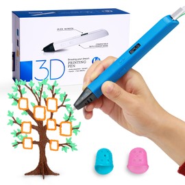 Kretrum Professional 3D Pen for Kids and Adults | 3D Printing Pen with OLED Display as Gift | 3D Drawing Pen with Finger Protector, Pen Hold, 1.75mm PLA Filament, Stencil Bool, Charger | Stylo 3D Blue