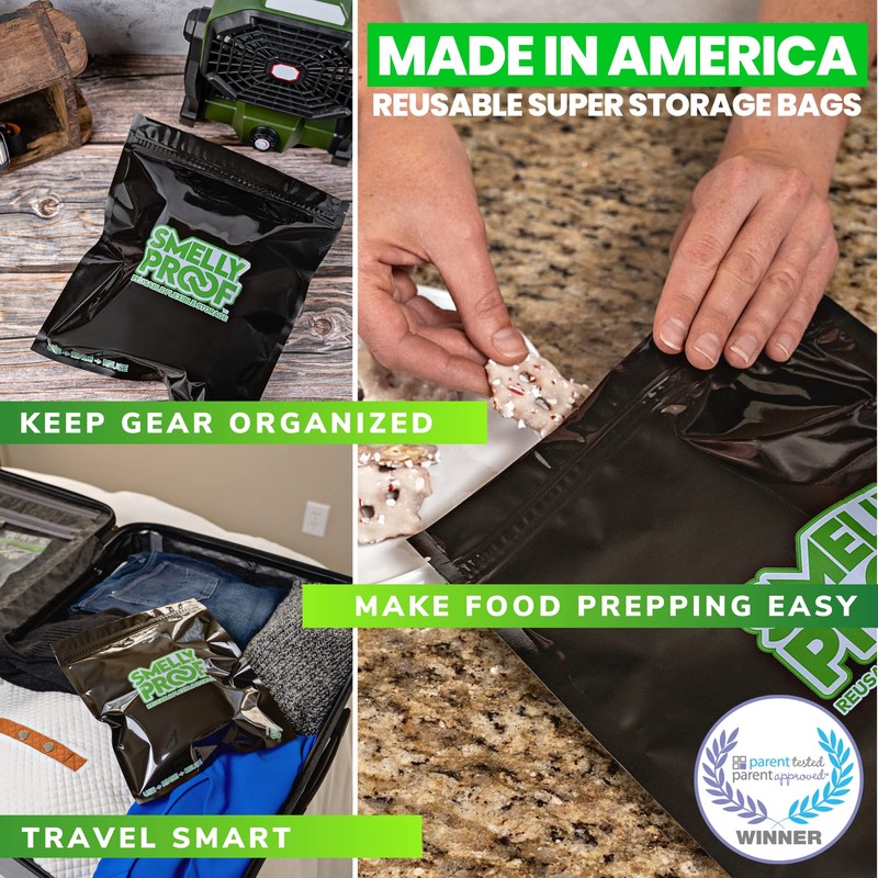 10pk LARGE Black Reusable Bags, Washable Ziplock Bags, US-Made, BPA