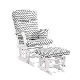 Angel Line Monterey Glider & Ottoman, White Finish - Grey Chevron Cushion