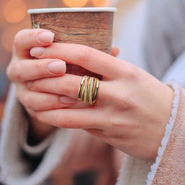 Mytys Silver and Gold Cable Rings for Women 2 Tone Crisscross Intertwined Chunky Cocktail Wide Statement Ring (New gold, 8)